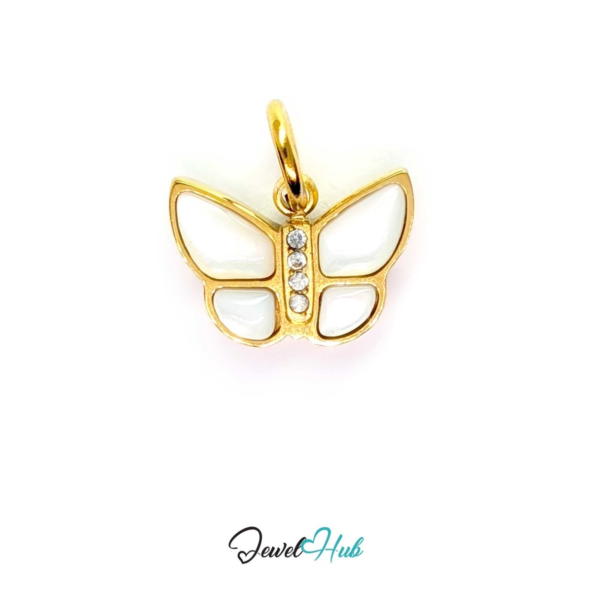 Mini Butterfly Charm - Gold Stainless Steel Pearl Enamel - 13.1x9.6mm