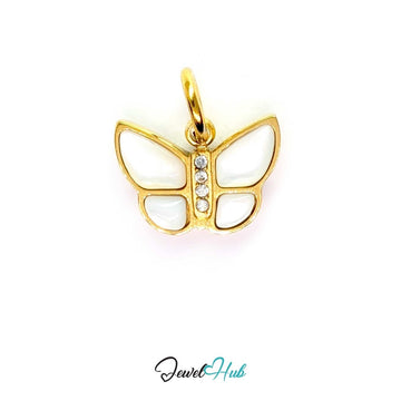 Mini Butterfly Charm - Gold Stainless Steel Pearl Enamel - 13.1x9.6mm