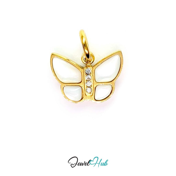 Mini Butterfly Charm - Gold Stainless Steel Pearl Enamel - 13.1x9.6mm