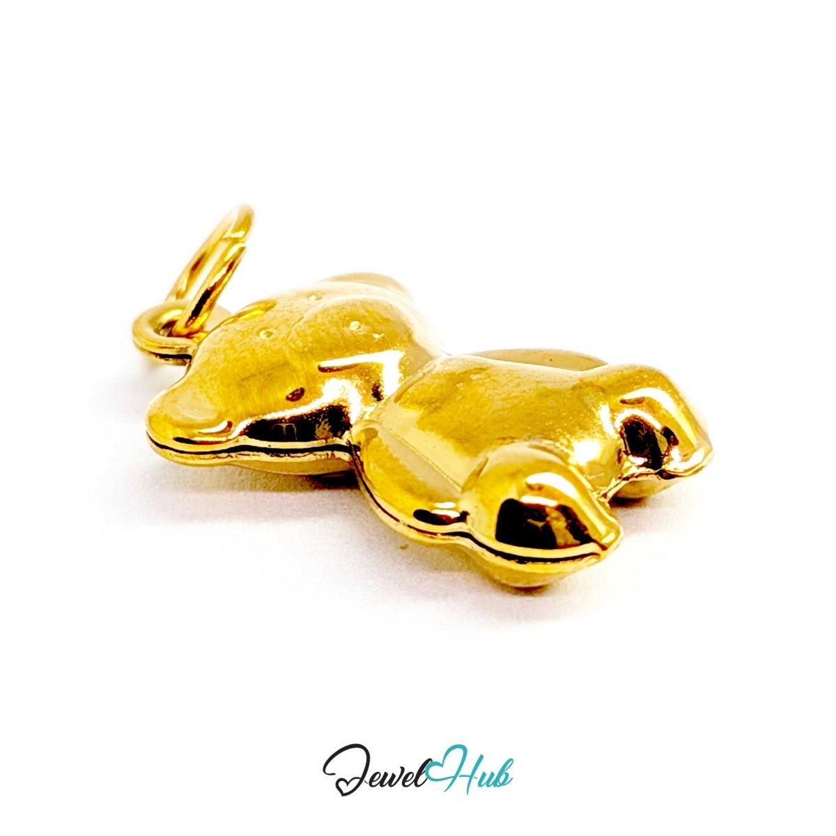 Gold Mini Classic Bear charm seen from the side, showing the jump ring at the top - JewelHub
