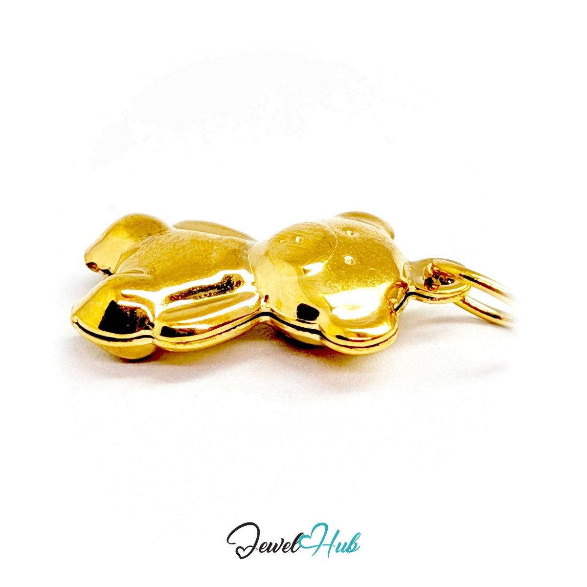 Angled view of the gold Mini Classic Bear charm showing its narrow upright shape - JewelHub