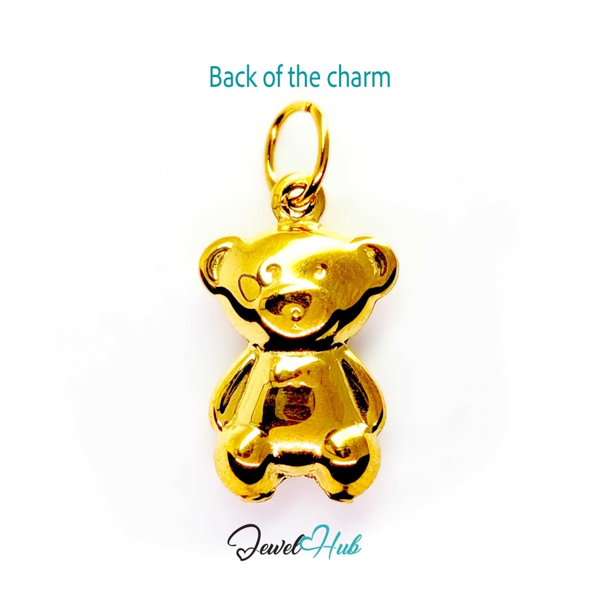 Back of the gold Mini Classic Bear charm - smooth polished steel, suitable for engraving - JewelHub