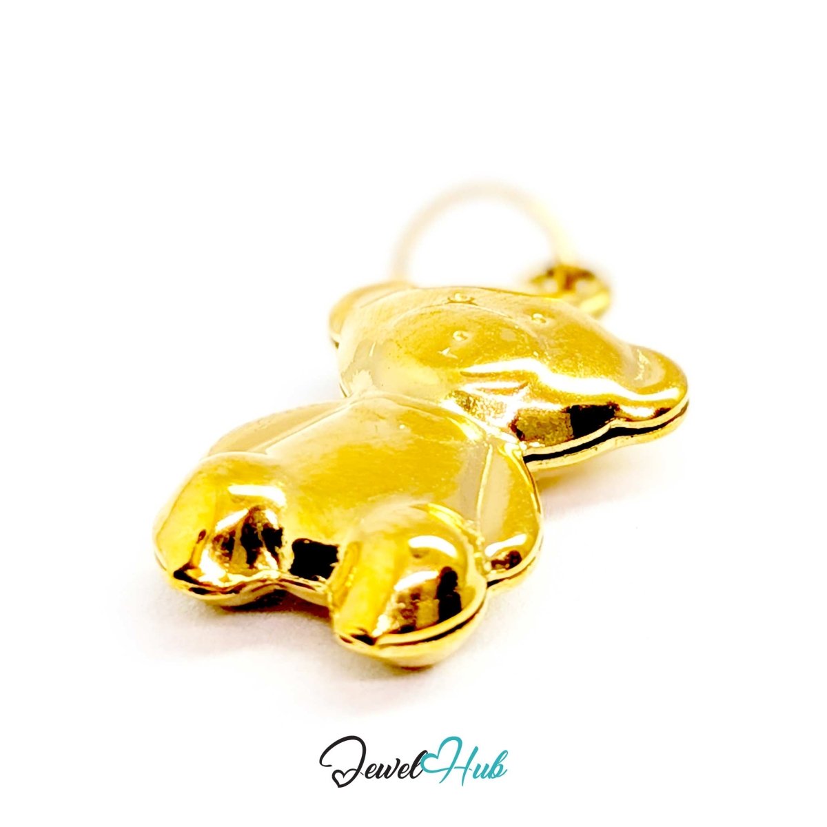 Close-up of the face and ears on the gold Mini Classic Bear stainless steel charm - JewelHub
