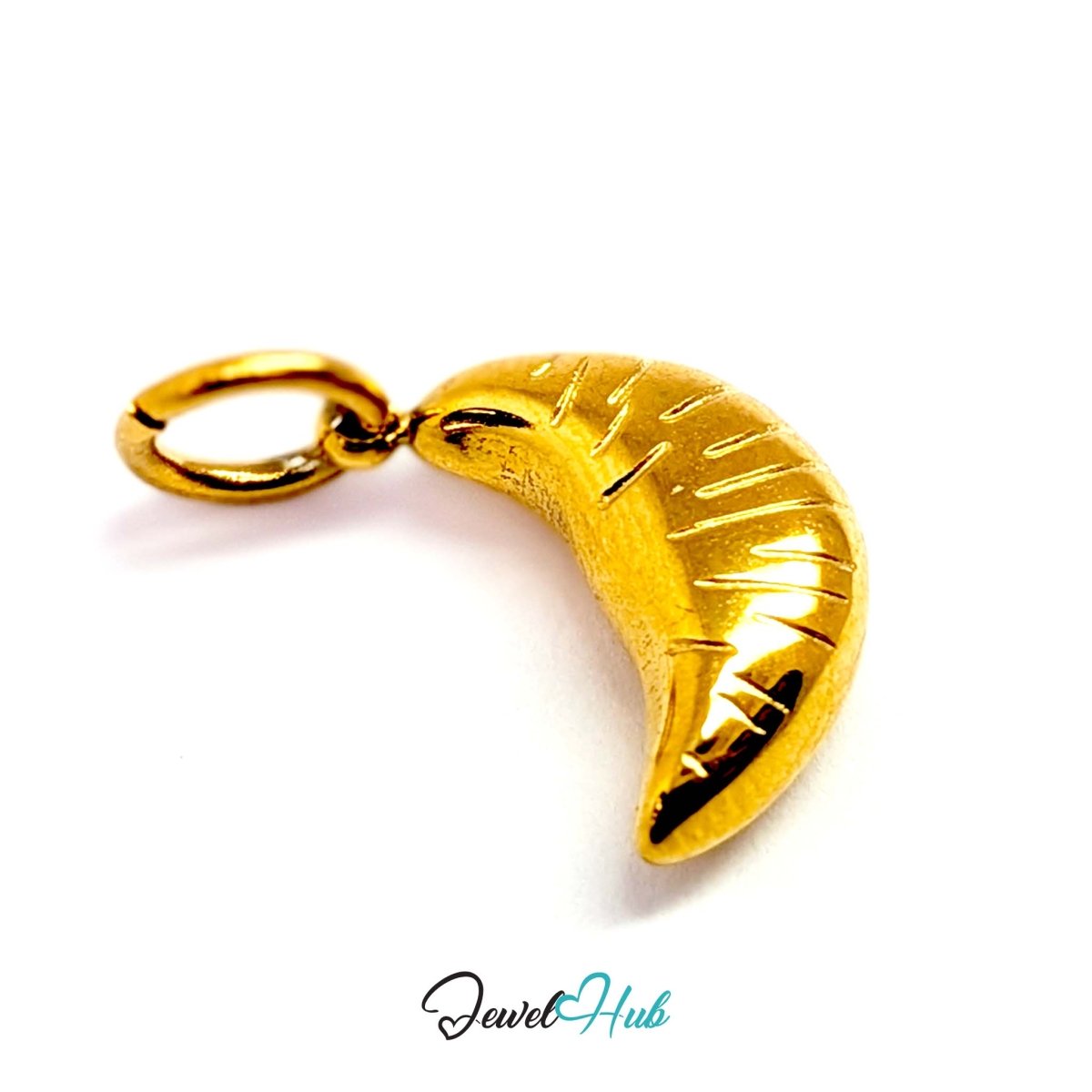 Mini croissant charm in gold stainless steel - turned to show depth - JewelHub