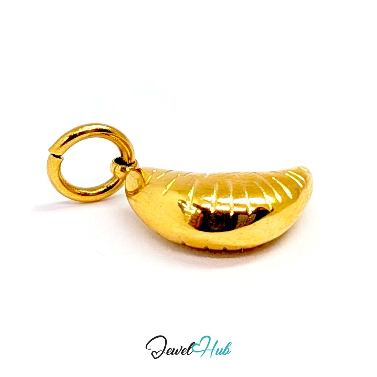 Mini croissant charm in gold stainless steel - three-quarter view - JewelHub