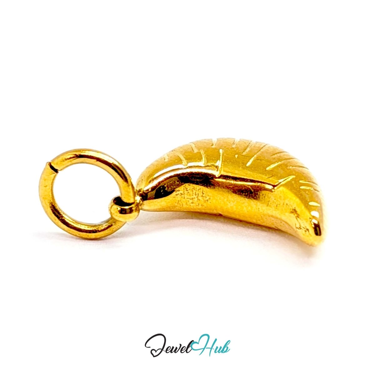 Mini croissant charm in gold stainless steel - angled view - JewelHub