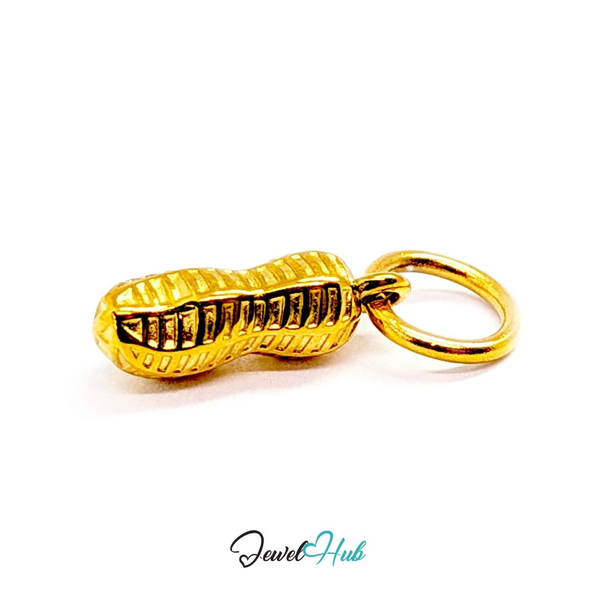 Mini peanut charm in gold stainless steel - turned to show depth - JewelHub