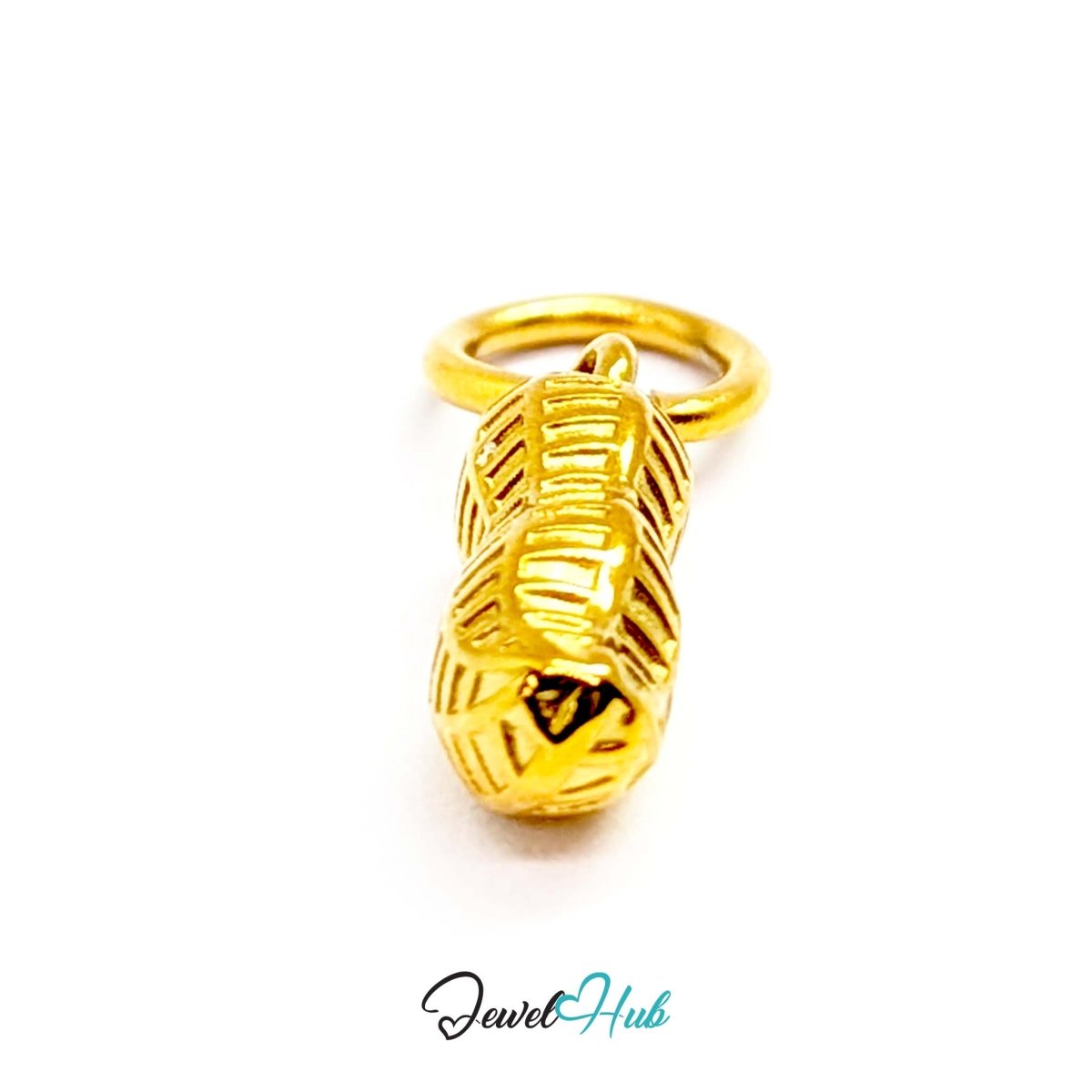 Mini peanut charm in gold stainless steel - angled view - JewelHub