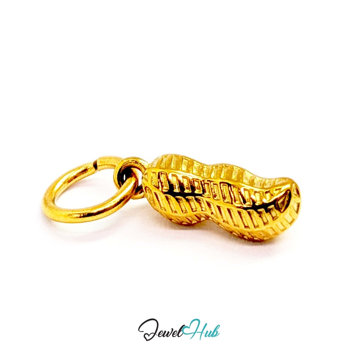 Mini peanut charm in gold stainless steel - three-quarter view - JewelHub