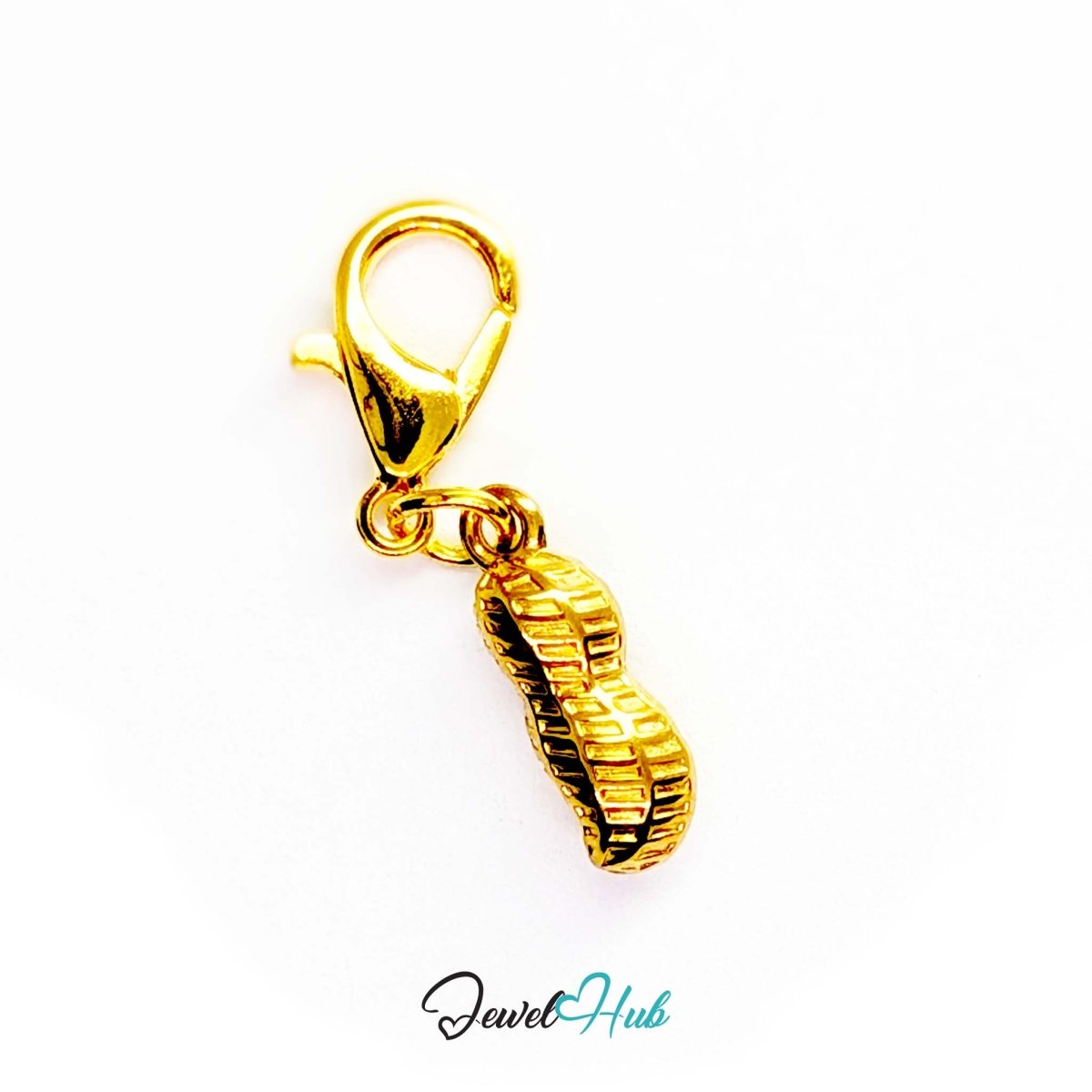 Mini peanut charm in gold stainless steel - shown with the lobster clasp attached - JewelHub
