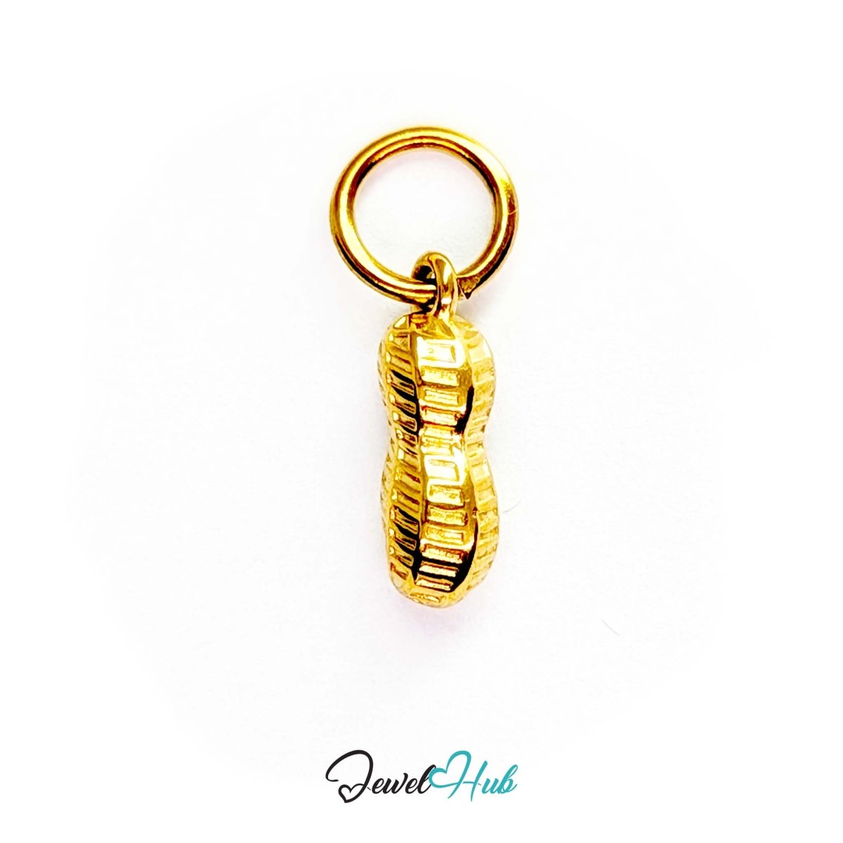 Mini peanut charm in gold stainless steel - front view - JewelHub