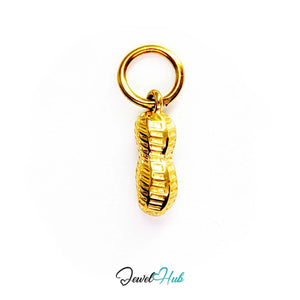 Mini peanut charm in gold stainless steel - front view - JewelHub
