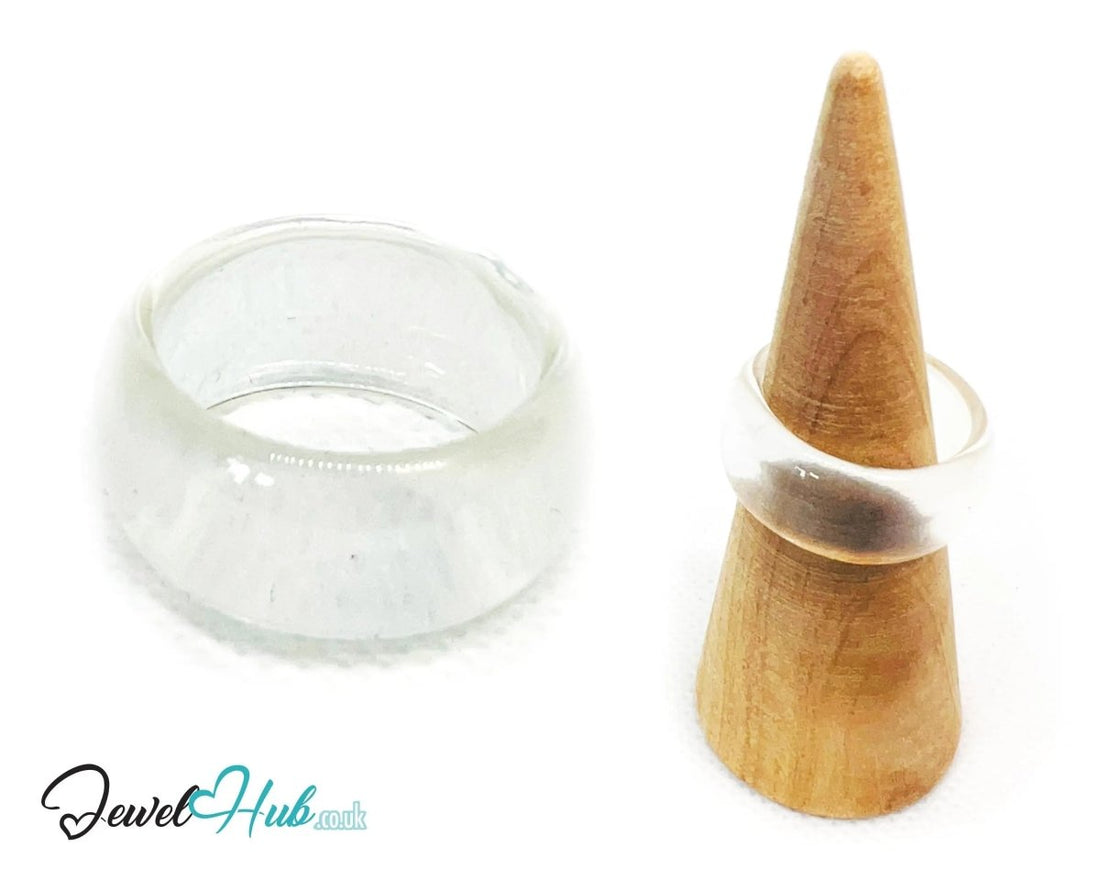 Mini Resin Ring 🧊 ClearMist · UK Q · US 8.5 · Transparent Resin · Everyday Clarity - JewelHub.co.uk
