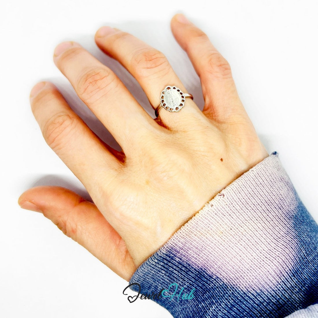 Miniature Icon Ring | Silver‑Tone Zinc Alloy Symbolic Band - JewelHub.co.uk