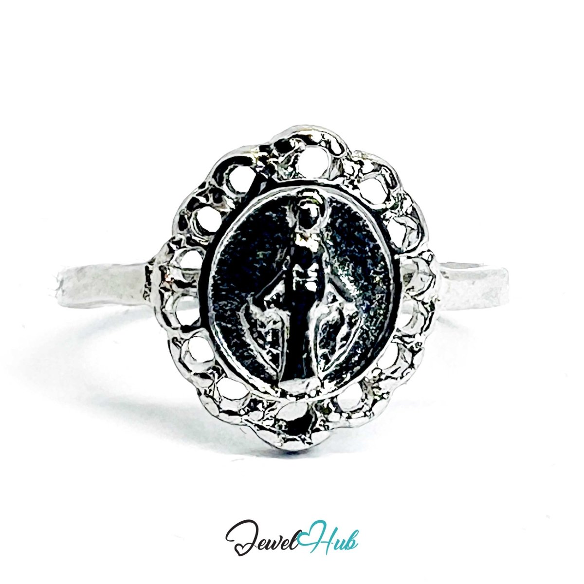 Miniature Icon Ring | Silver‑Tone Zinc Alloy Symbolic Band - JewelHub.co.uk