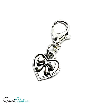 MiniCharm . Bow Heart . Everyday Storytelling . Silver - Plated Zinc Alloy Charm - JewelHub.co.uk