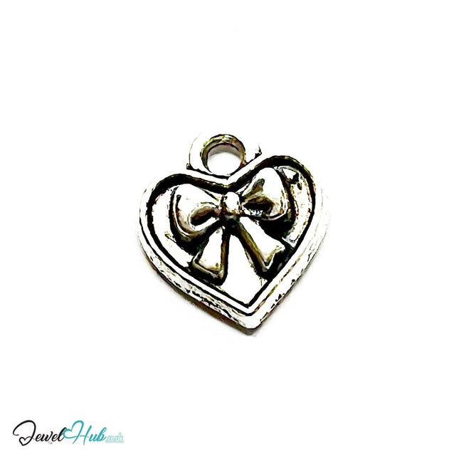 MiniCharm . Bow Heart . Everyday Storytelling . Silver - Plated Zinc Alloy Charm - JewelHub.co.uk
