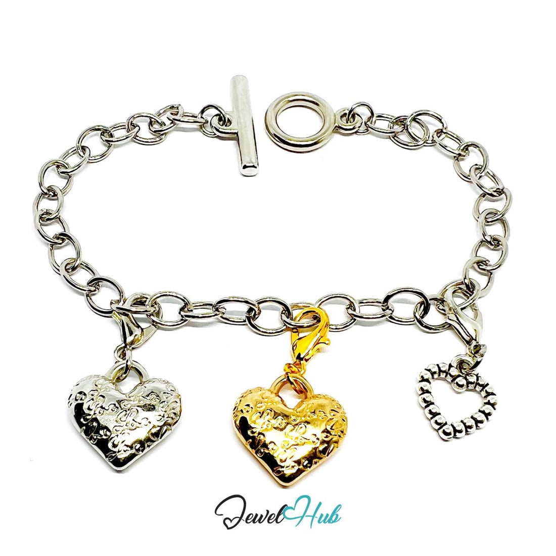 MiniCharm™ Heart Series – Symbolic Love Pack (Mixed‑Metal Trio for Everyday Styling) - JewelHub.co.uk