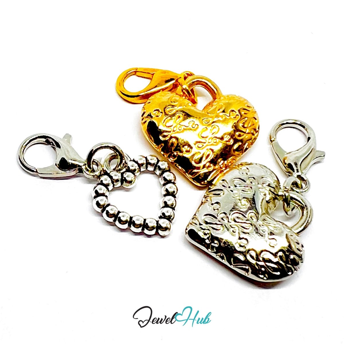 MiniCharm™ Heart Series – Symbolic Love Pack (Mixed‑Metal Trio for Everyday Styling) - JewelHub.co.uk