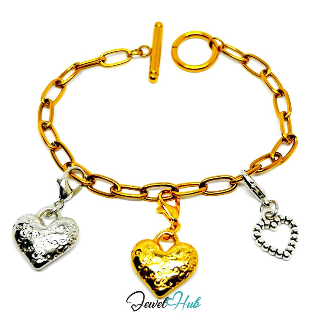 MiniCharm™ Heart Series – Symbolic Love Pack (Mixed‑Metal Trio for Everyday Styling) - JewelHub.co.uk