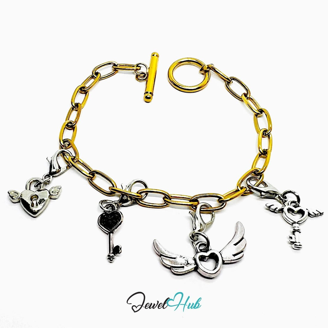 MiniCharm™ Heart & Wing Series – Guarded Flight Pack (Set of 4) - JewelHub.co.uk
