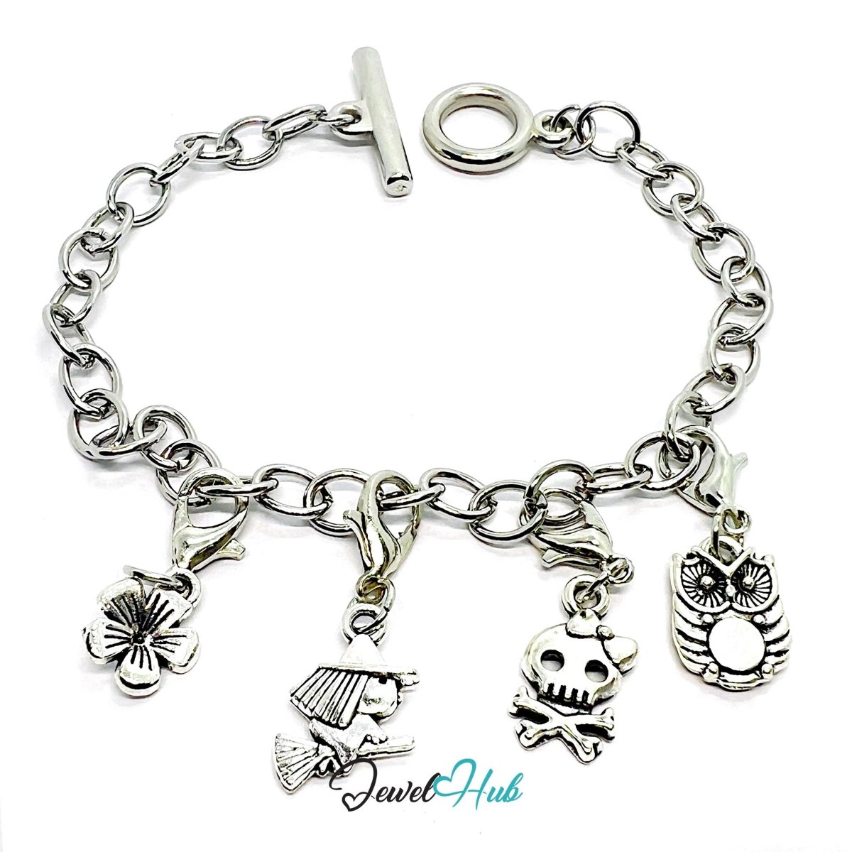 MiniCharm™ Night Story Series – Witches, Owls & Tiny Skulls Pack (Set of 4) - JewelHub.co.uk