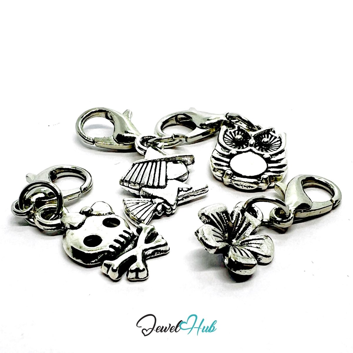 MiniCharm™ Night Story Series – Witches, Owls & Tiny Skulls Pack (Set of 4) - JewelHub.co.uk