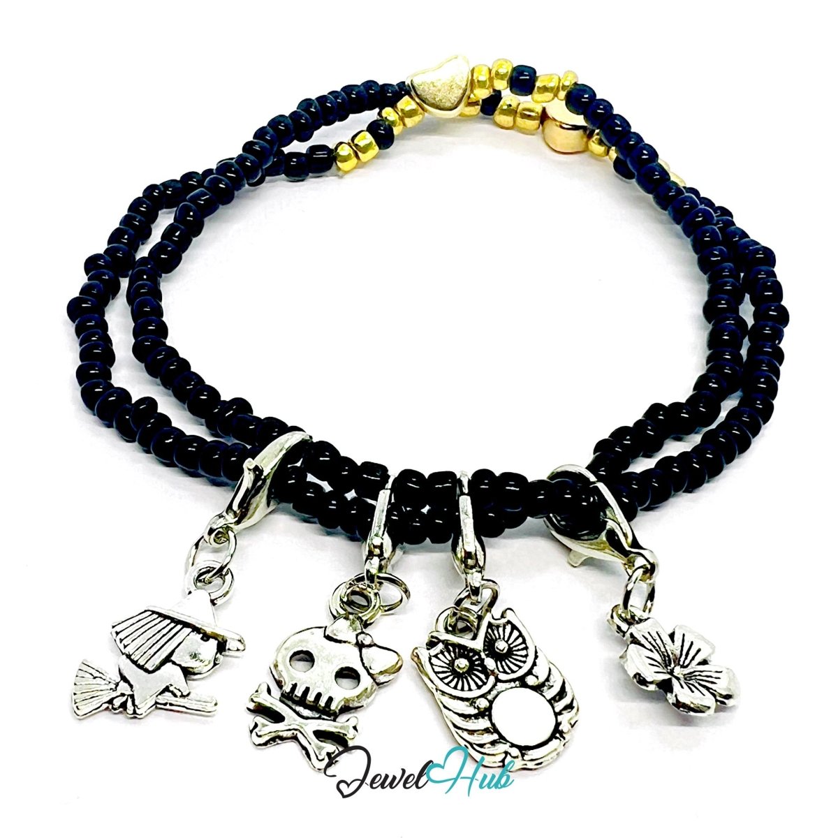 MiniCharm™ Night Story Series – Witches, Owls & Tiny Skulls Pack (Set of 4) - JewelHub.co.uk