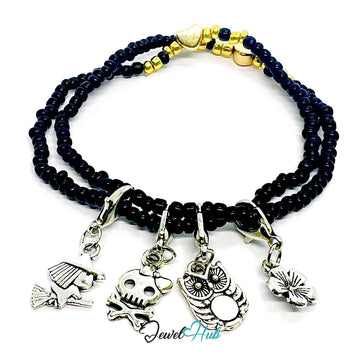 MiniCharm™ Night Story Series – Witches, Owls & Tiny Skulls Pack (Set of 4) - JewelHub.co.uk