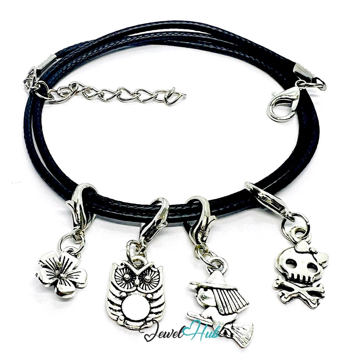 MiniCharm™ Night Story Series – Witches, Owls & Tiny Skulls Pack (Set of 4) - JewelHub.co.uk