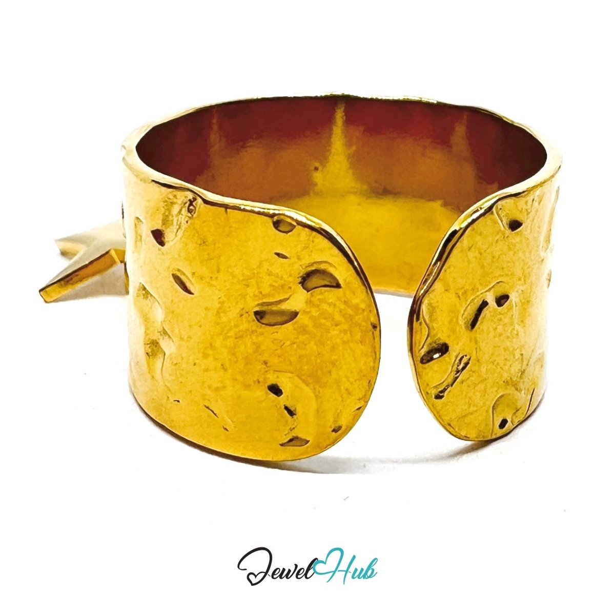 MiniCharm Ring – Gold - Toned 304 Stainless Steel with Big Star Charm - JewelHub.co.uk