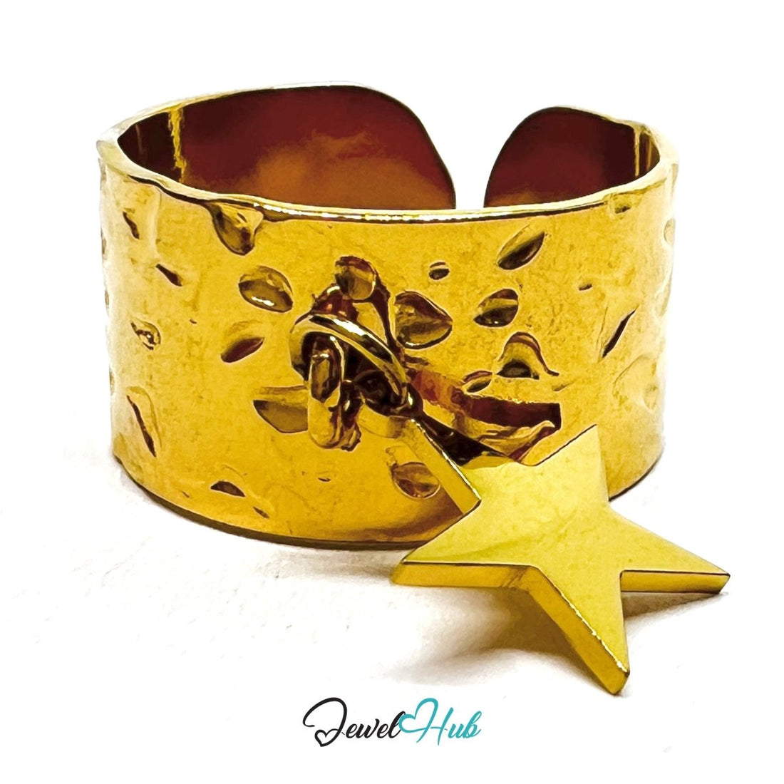MiniCharm Ring – Gold - Toned 304 Stainless Steel with Big Star Charm - JewelHub.co.uk