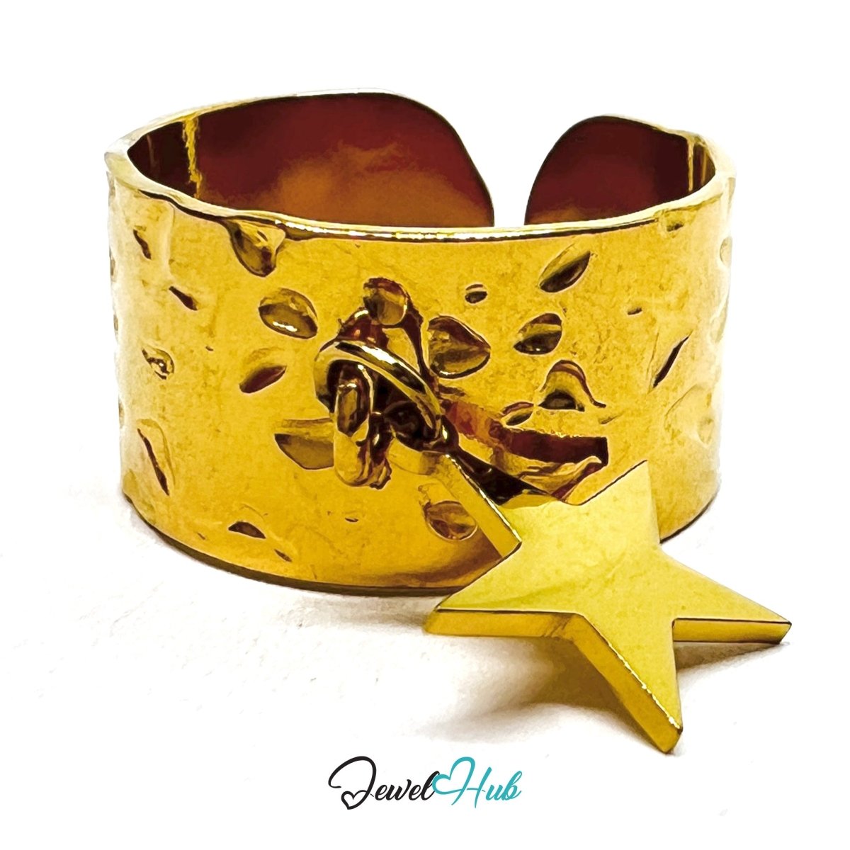MiniCharm Ring – Gold - Toned 304 Stainless Steel with Big Star Charm - JewelHub.co.uk