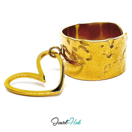 MiniCharm Ring – Gold - Toned 304 Stainless Steel with Sculptural Heart Charm - JewelHub.co.uk