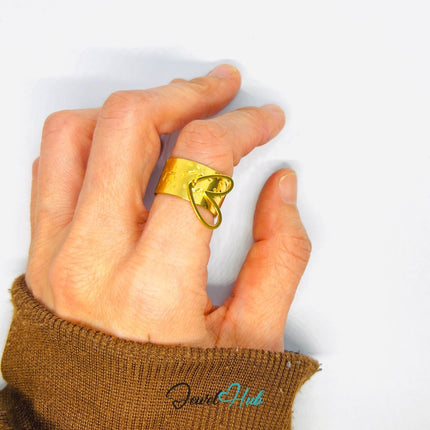 MiniCharm Ring – Gold - Toned 304 Stainless Steel with Sculptural Heart Charm - JewelHub.co.uk