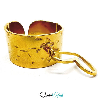 MiniCharm Ring – Gold - Toned 304 Stainless Steel with Sculptural Heart Charm - JewelHub.co.uk