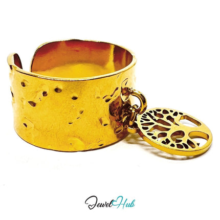 MiniCharm Ring – Gold - Toned 304 Stainless Steel with Tree of Life Charm - JewelHub.co.uk