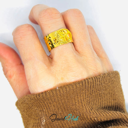 MiniCharm Ring – Gold - Toned 304 Stainless Steel with Tree of Life Charm - JewelHub.co.uk