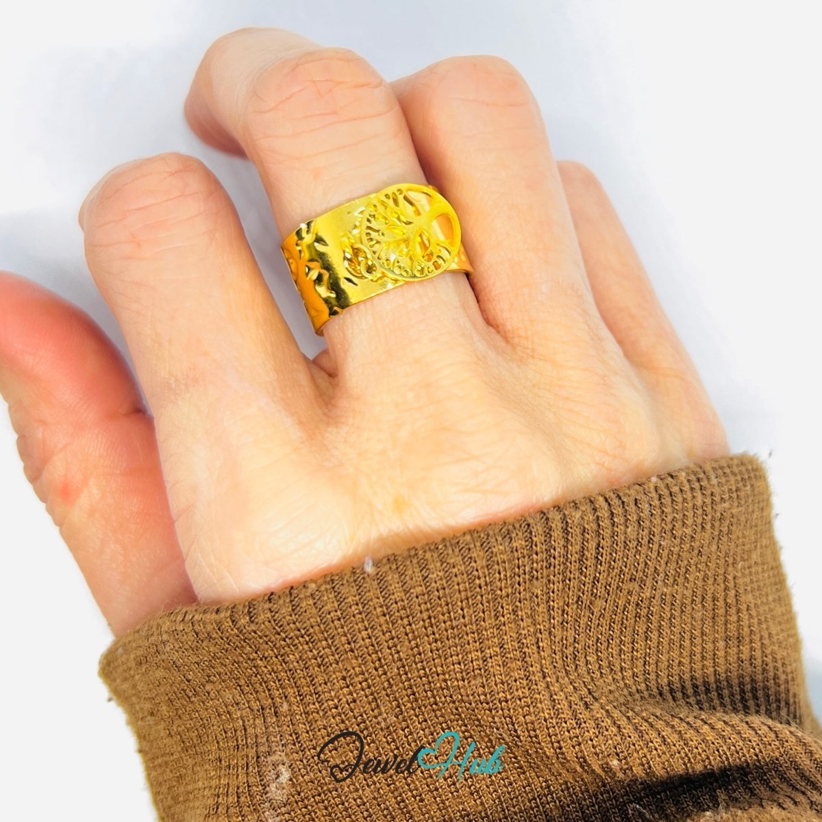 MiniCharm Ring – Gold - Toned 304 Stainless Steel with Tree of Life Charm - JewelHub.co.uk