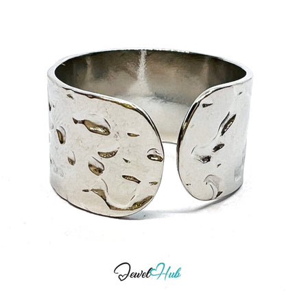 MiniCharm Ring – Silver - Toned 304 Stainless Steel with Big Star Charm - JewelHub.co.uk