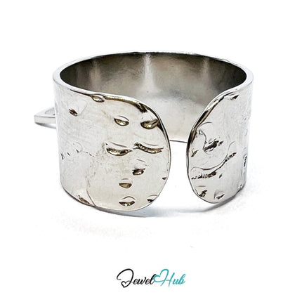 MiniCharm Ring – Silver - Toned 304 Stainless Steel with Sculptural Heart Charm - JewelHub.co.uk