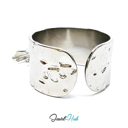 MiniCharm Ring – Silver - Toned 304 Stainless Steel with Sculptural Sun Charm - JewelHub.co.uk