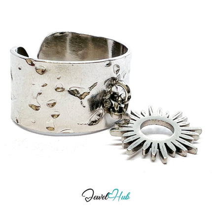 MiniCharm Ring – Silver - Toned 304 Stainless Steel with Super Sun Charm - JewelHub.co.uk