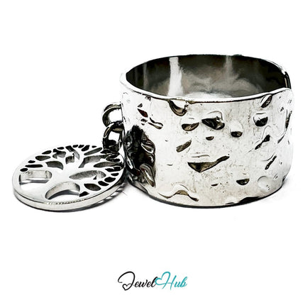 MiniCharm Ring – Silver - Toned 304 Stainless Steel with Tree of Life Charm - JewelHub.co.uk