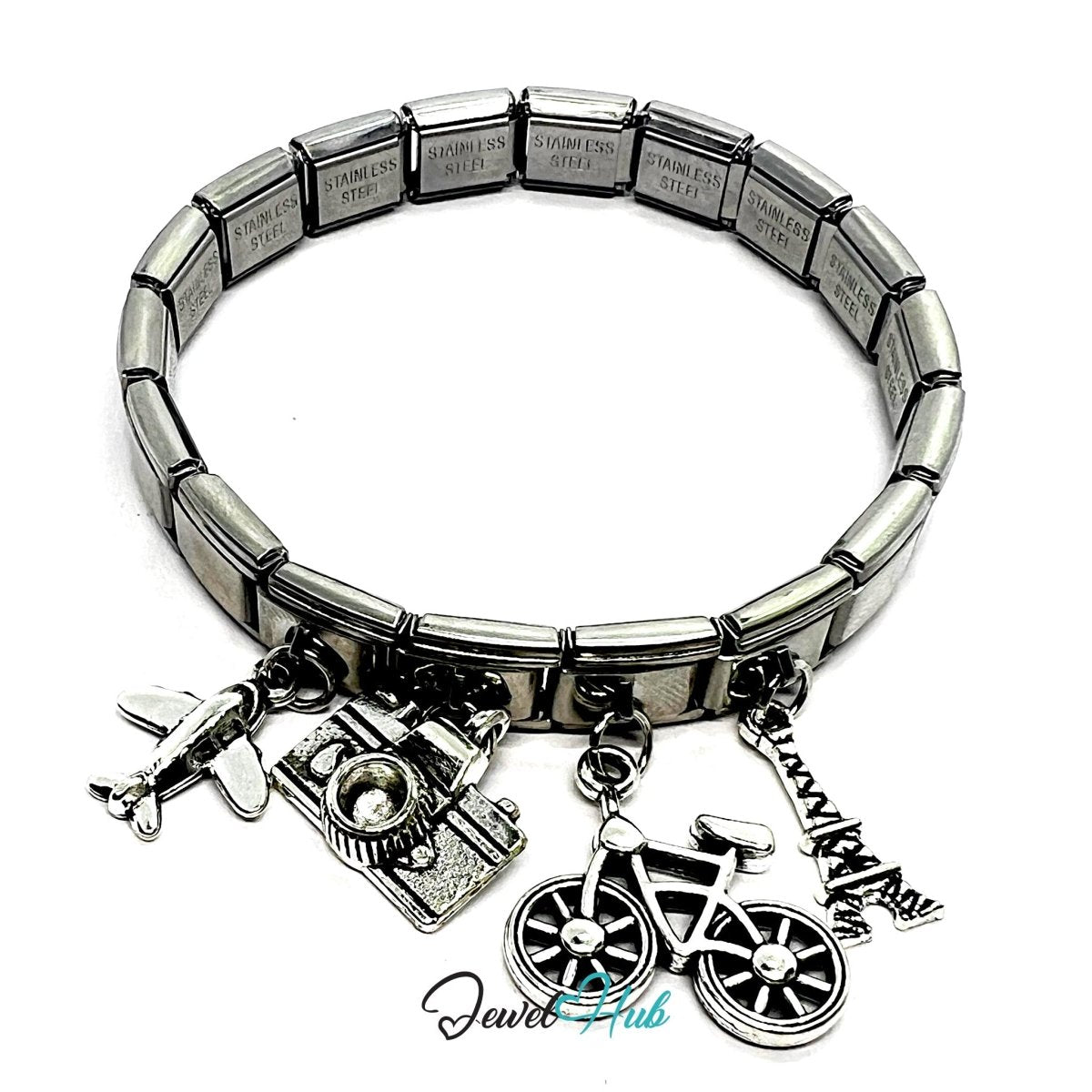 MiniCharm™ Travel Series – Bikes, Planes & Tiny Paris Moments Pack (Set of 4) - JewelHub.co.uk