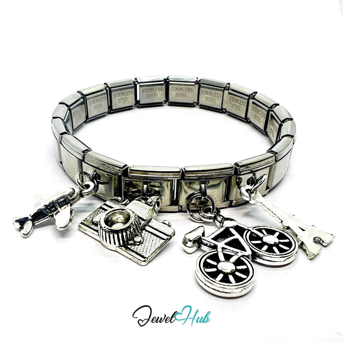MiniCharm™ Travel Series – Bikes, Planes & Tiny Paris Moments Pack (Set of 4) - JewelHub.co.uk