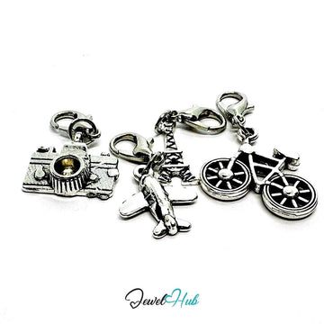 MiniCharm™ Travel Series – Bikes, Planes & Tiny Paris Moments Pack (Set of 4) - JewelHub.co.uk