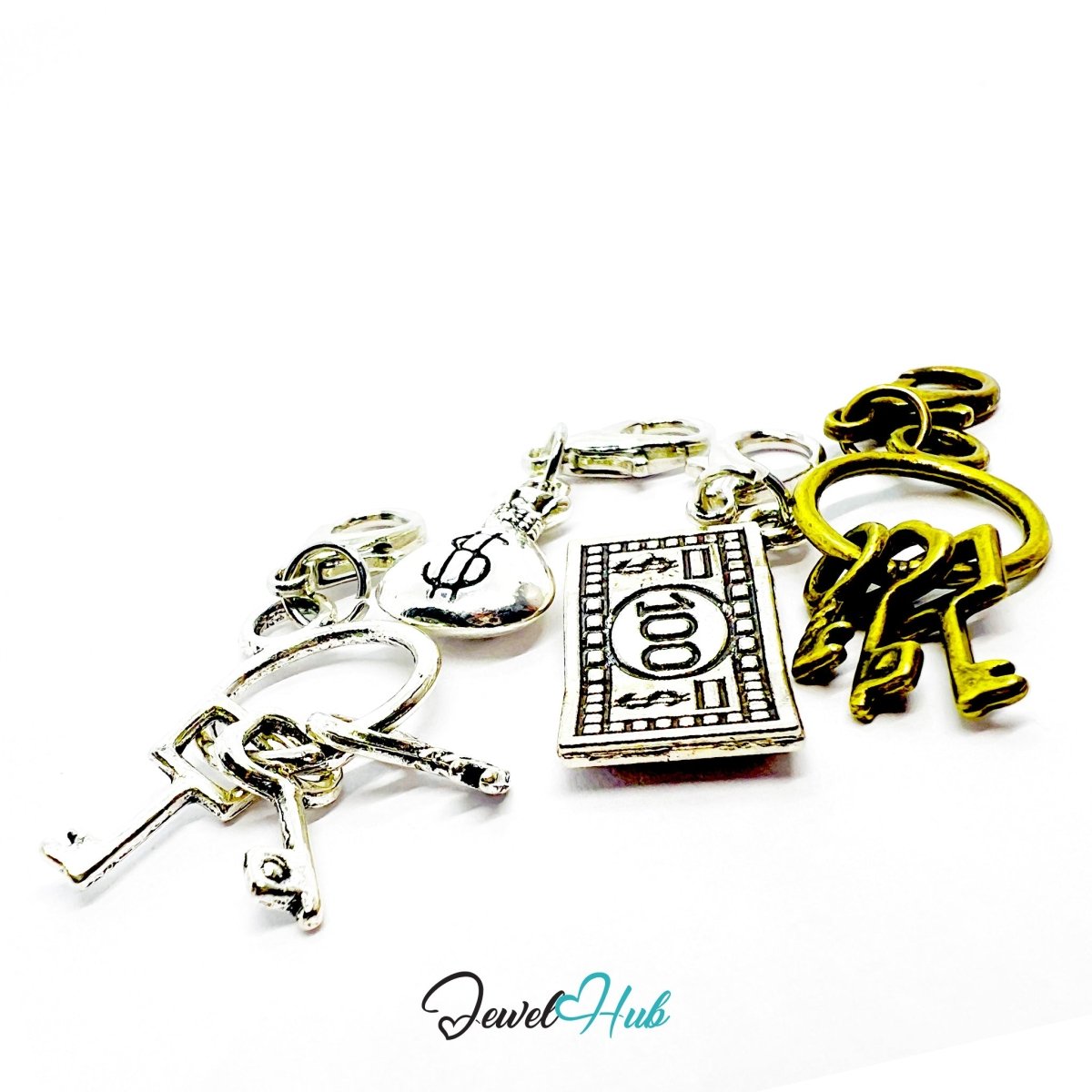 MiniCharm™ Wealth Series – Keys, Cash & Courage Pack (Set of 4) - JewelHub.co.uk