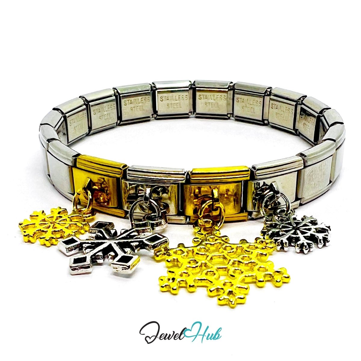 MiniCharm™ Winter Series – Snowflakes in Silver & Gold Pack (Set of 4) - JewelHub.co.uk