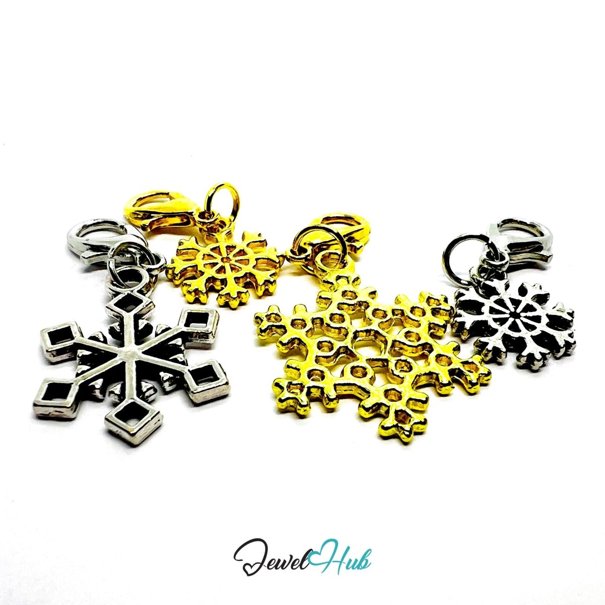 MiniCharm™ Winter Series – Snowflakes in Silver & Gold Pack (Set of 4) - JewelHub.co.uk